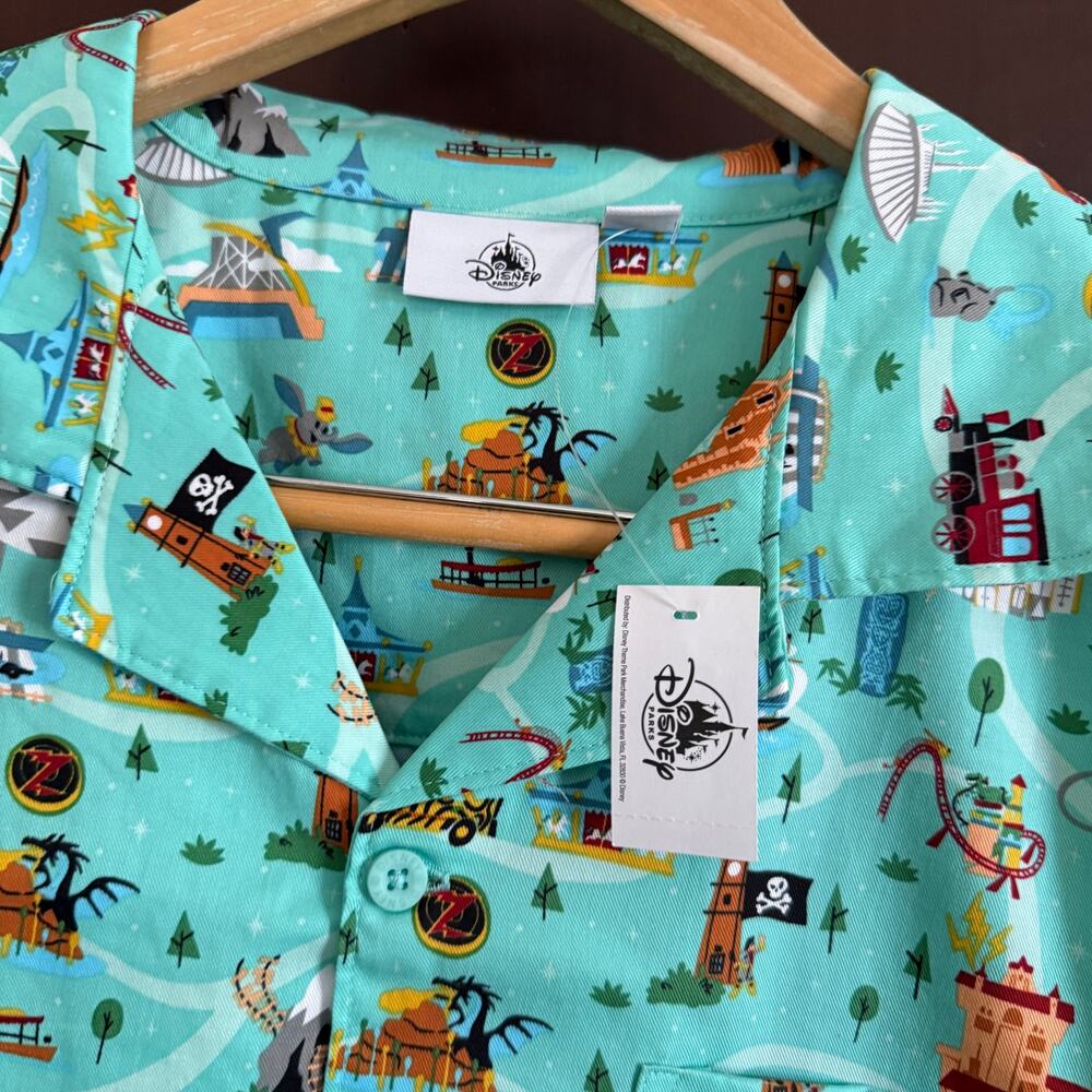 DIsney Parks Parks Life Teal Cabana Style Spread Collar Shirt BNWT Large - Picture 5 of 6